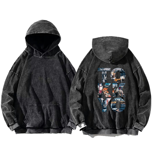 TOKYO Back text oversize hoodie Washed back 20