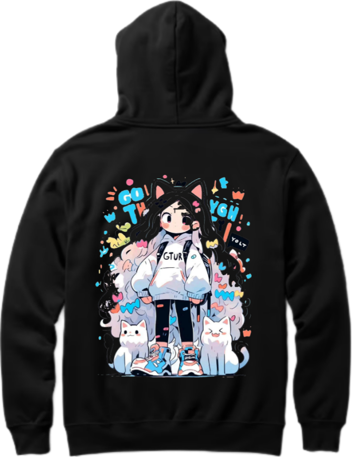Chibi Over Size hoodie Black Back 20