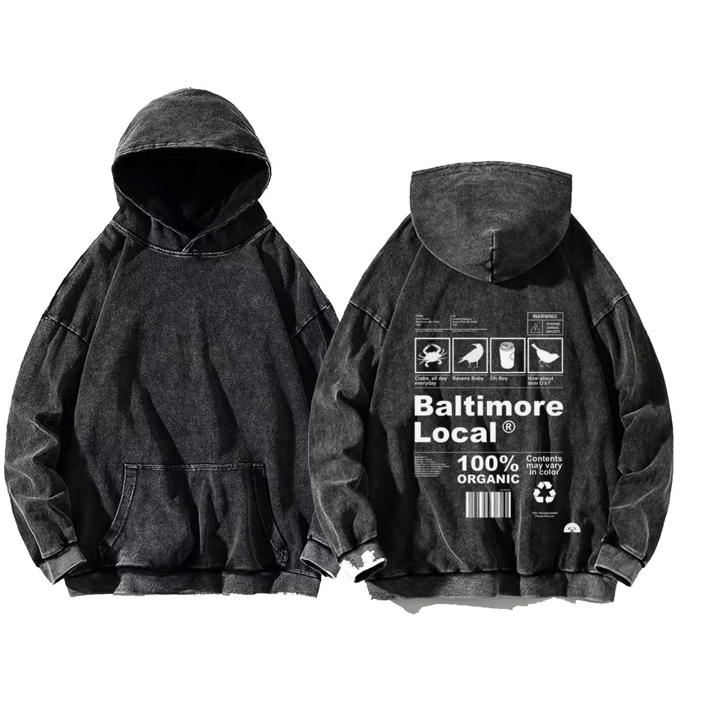 Baltimore Local oversize hoodie Washed back 123
