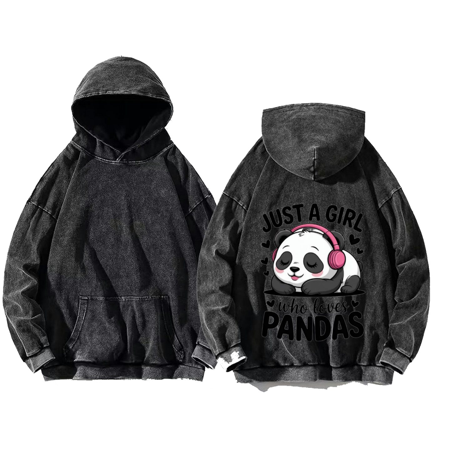 JUST A GIRL who loves PANDAS One Size hoodie Washed Back 20