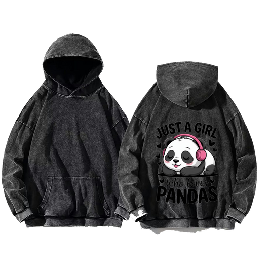 JUST A GIRL who loves PANDAS One Size hoodie Washed Back 20