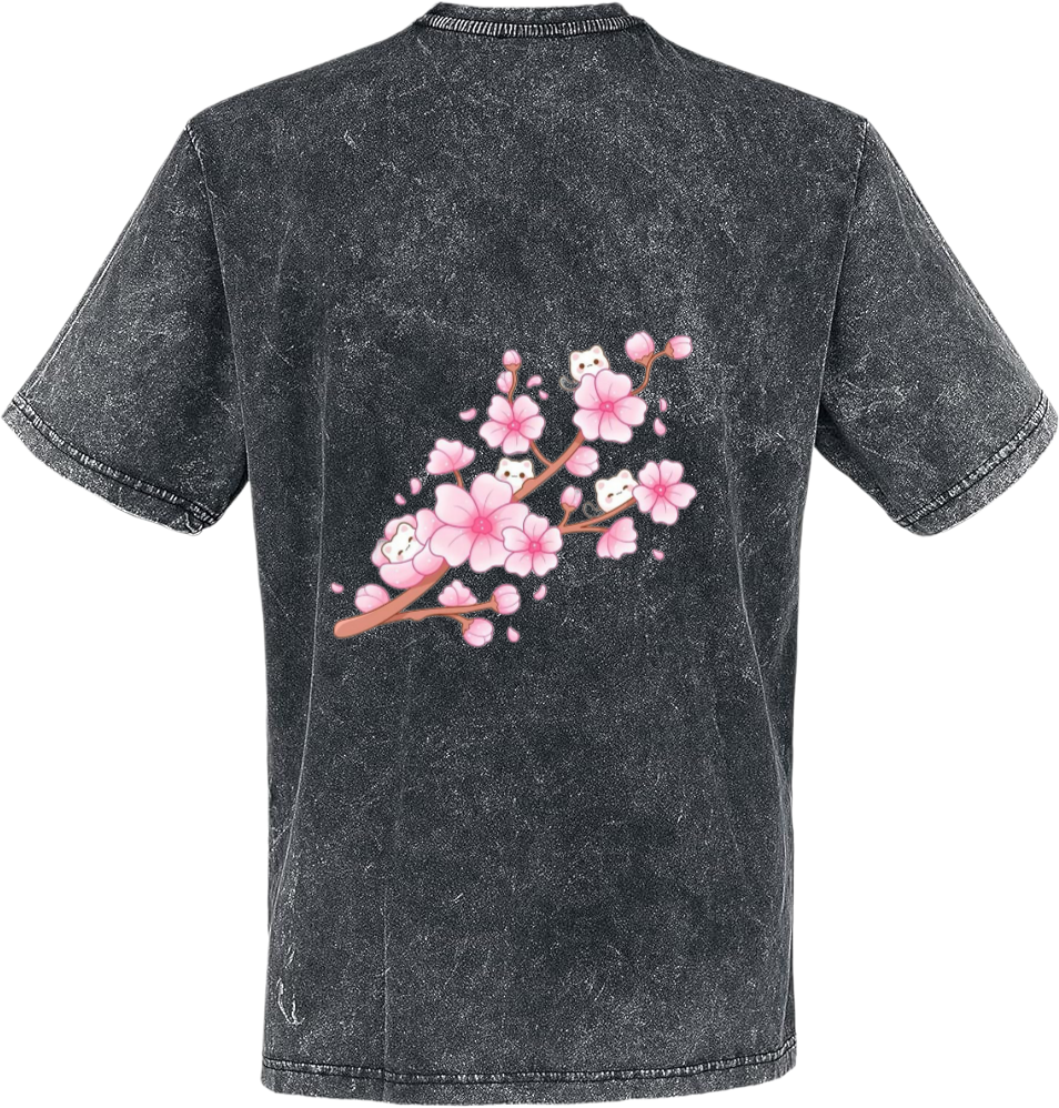 Delicate cherry blossoms with cat illustrations. t- shirt One Size Washed Back 20