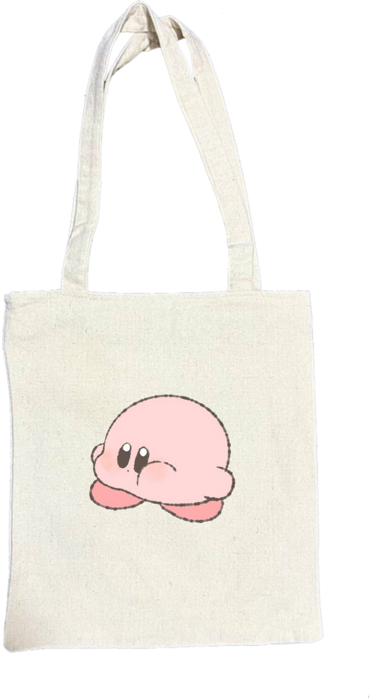 Kawaii Cute Kirby Canvas Tote Bag, beige Aesthetic Pink Anime Character Reusable Shopping Bag, Large Grocery Bag, Book Tote for Women and Girls 20