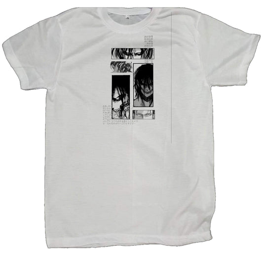 Anime Attack on titan shingeki no kyojin eren levi mikasa  Aot white fit t- shirt 21