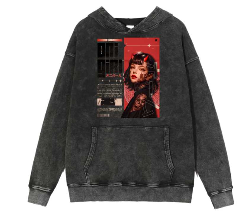 RANDOM ANIME GIRL Oversize  Hoodie Washed gray 21
