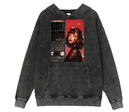 RANDOM ANIME GIRL Oversize  Hoodie Washed gray 21
