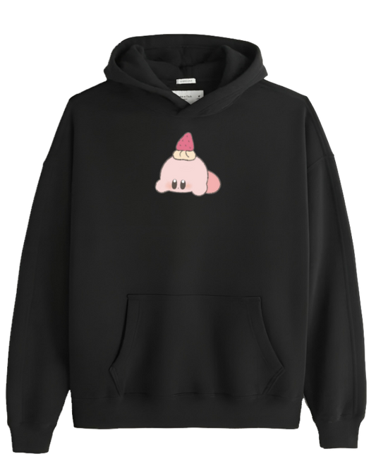 Cute Pink Anime Kirby Character Graphic Hoodie for Women and Men, Kawaii Cartoon Black Pullover Sweatshirt 21