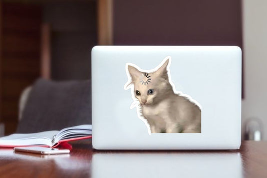 "Loading Cat" Meme Sticker, Funny Confused Cat with Loading Icon Waterproof Vinyl Decal for Laptop, Water Bottle, Hydro Flask, and Journal