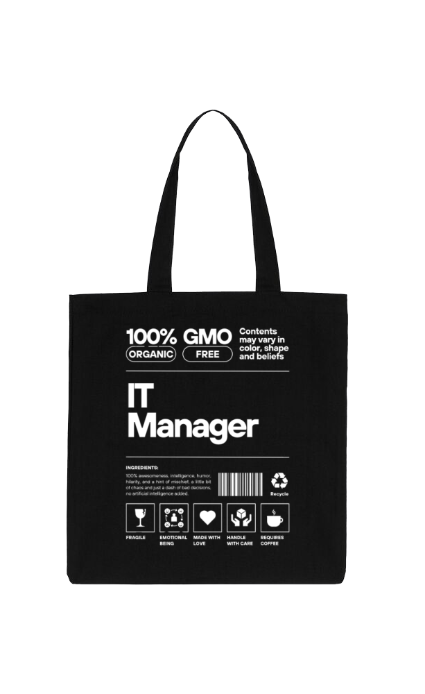 IT Manager  Back text tote bag Black 18