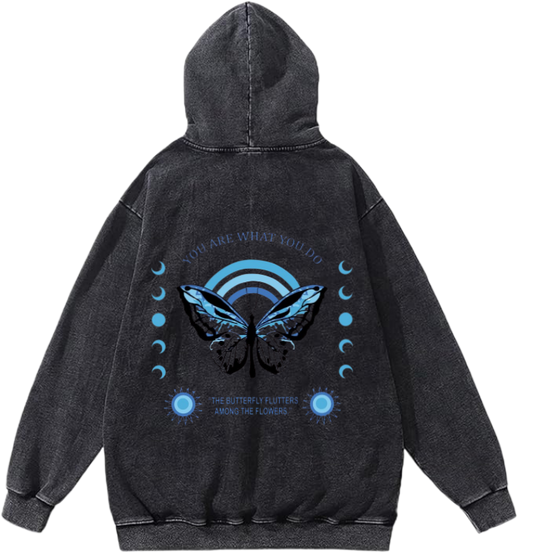 butterflies Oversize Hoodie Washed gray Back  21