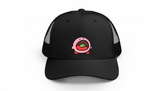 Kawaii Kirby Crown Pink Character Mesh Trucker Hat, Cute Anime Princess/King Black Baseball Cap, Adjustable Snapback for Women and Teens 22