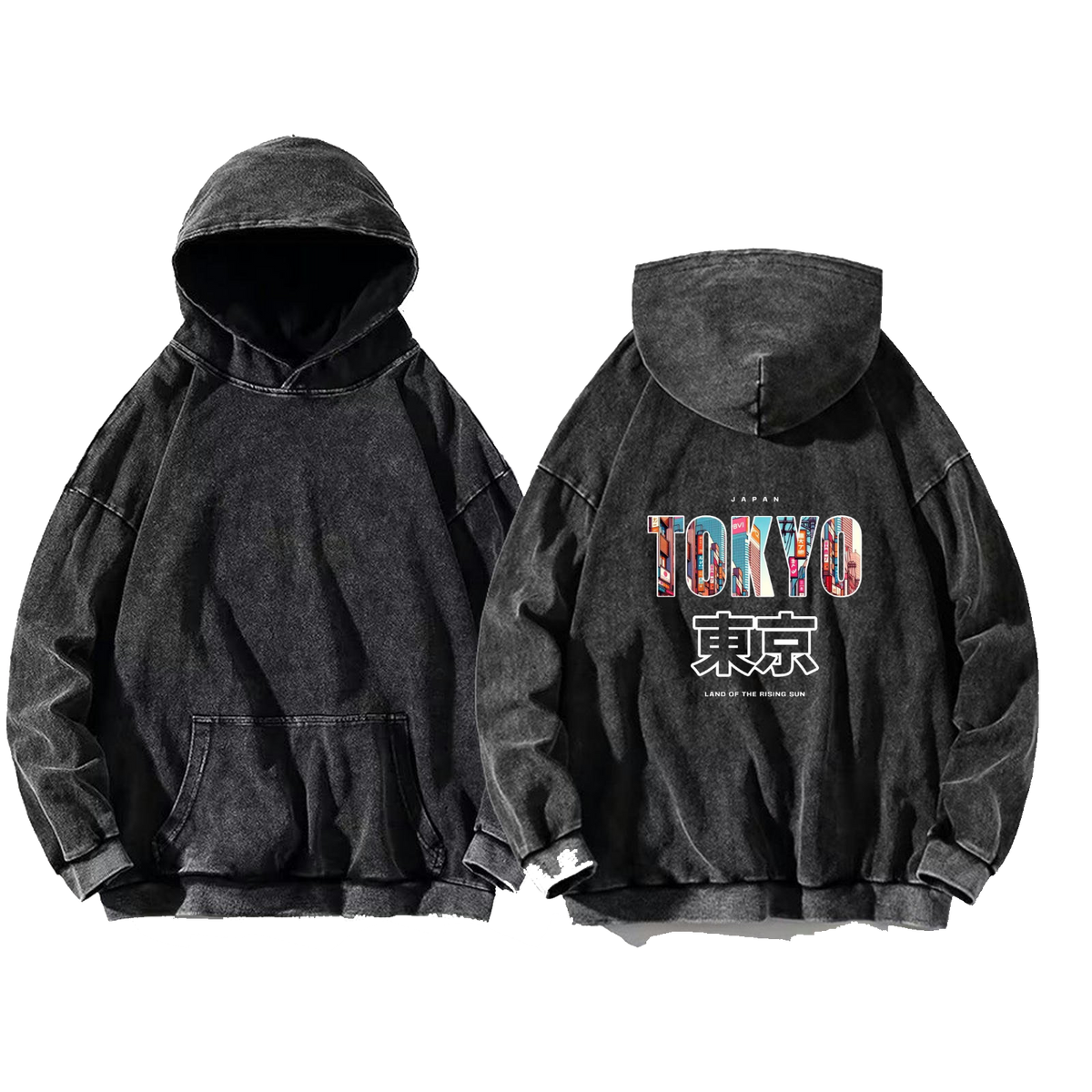 TOKYO Back text oversize hoodie Washed back 21