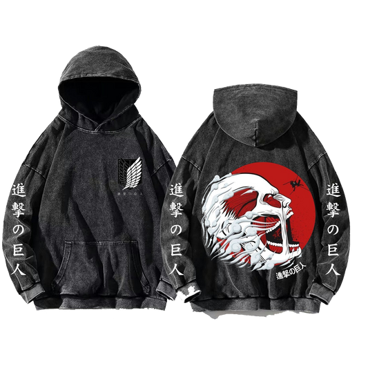 Anime Attack on titan shingeki no kyojin eren levi mikasa Aot Oversize Wash Hoodie gray 21