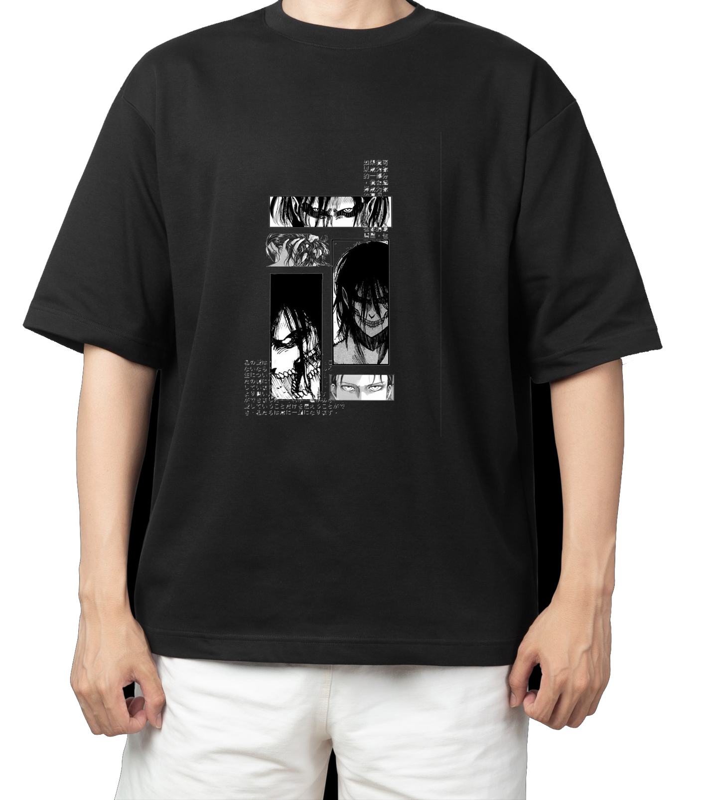 Anime Attack on titan shingeki no kyojin eren levi mikasa  Aot black Oversize  t- shirt 21