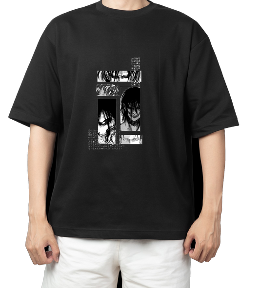 Anime Attack on titan shingeki no kyojin eren levi mikasa  Aot black Oversize  t- shirt 21