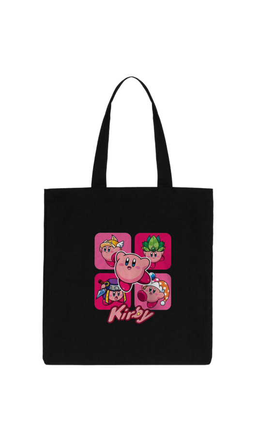 Kawaii Cute Kirby Black Canvas Tote Bag, Aesthetic Anime Character Reusable Shopping Bag, Large Grocery Bag, Book Tote for Women and Girls 21