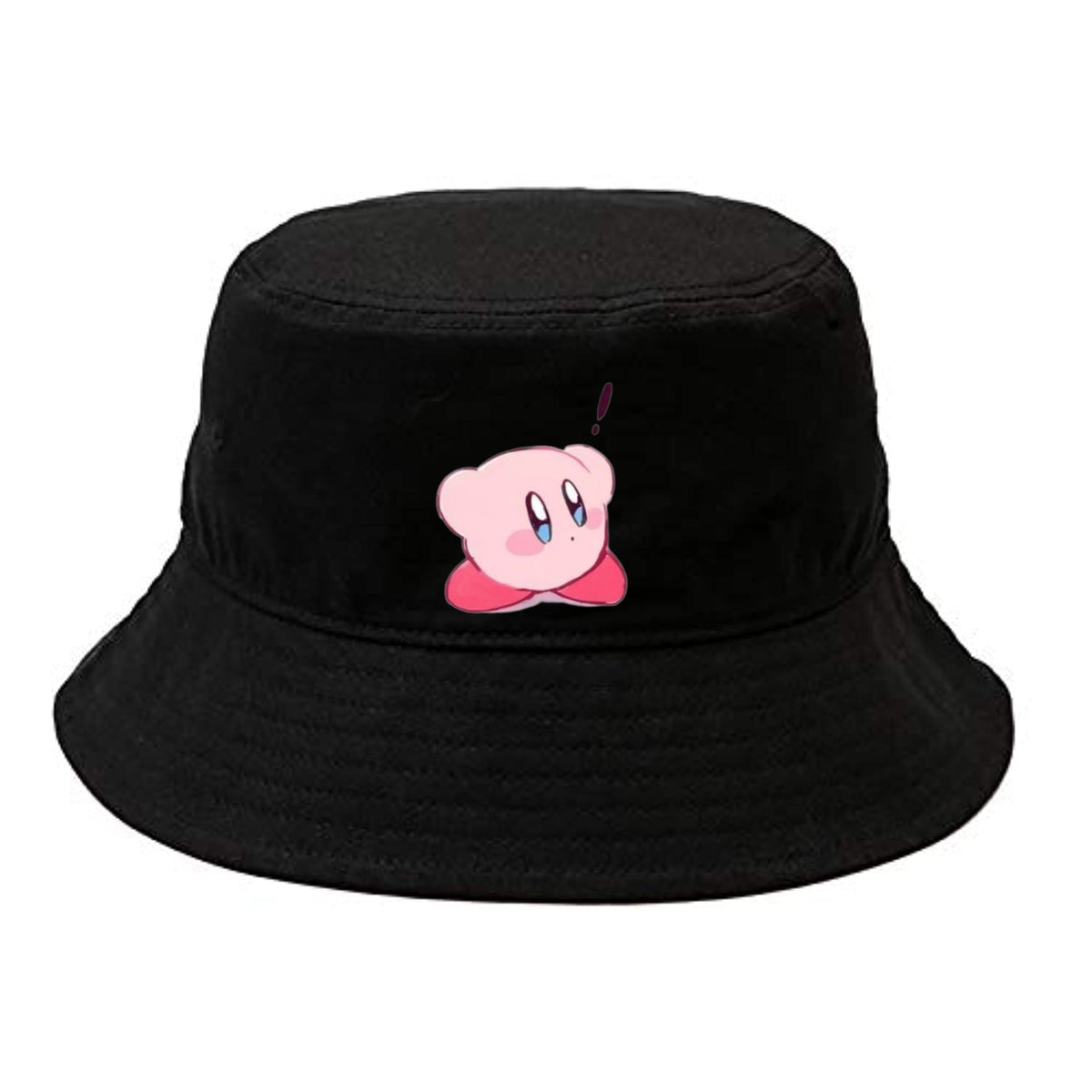 Cute Anime Kirby Bucket Hat, Kawaii Pink Character Black Sun Fisherman Cap, Y2K Streetwear Summer Beach Hat for Women and Men 21