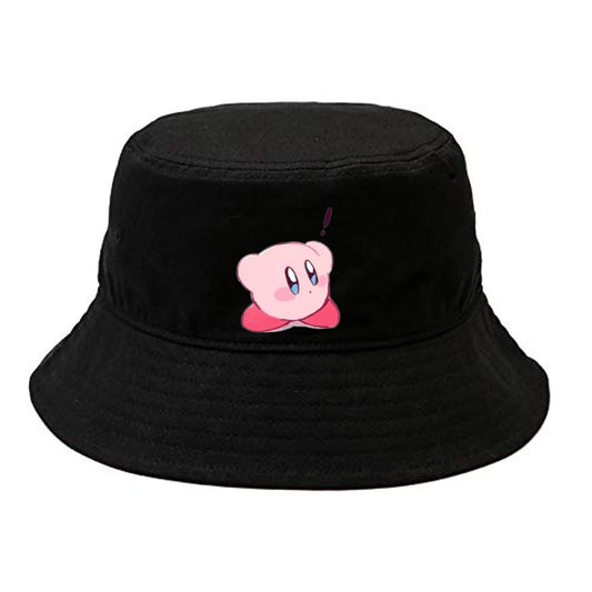 Cute Anime Kirby Bucket Hat, Kawaii Pink Character Black Sun Fisherman Cap, Y2K Streetwear Summer Beach Hat for Women and Men 21