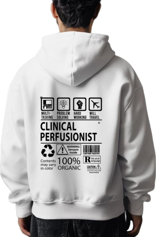 CLINICAL PERFUSIONIST Back text oversize hoodie White back 131