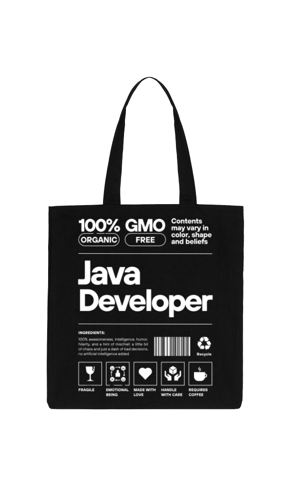 Java Developer Back text tote bag Black 19