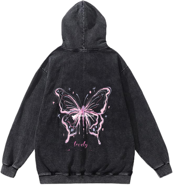 butterflies Oversize Hoodie Washed gray Back  22