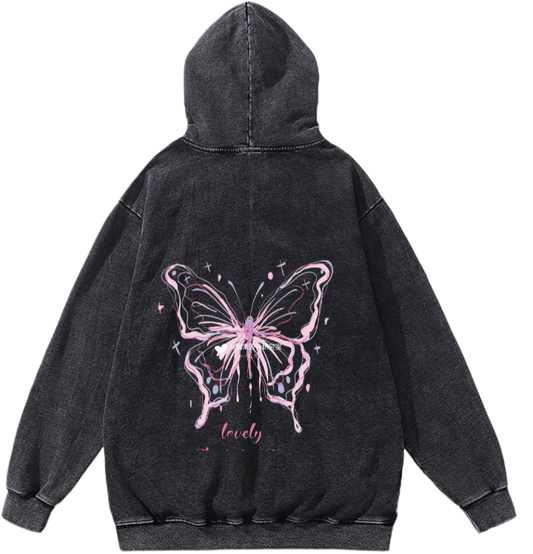butterflies Oversize Hoodie Washed gray Back  22