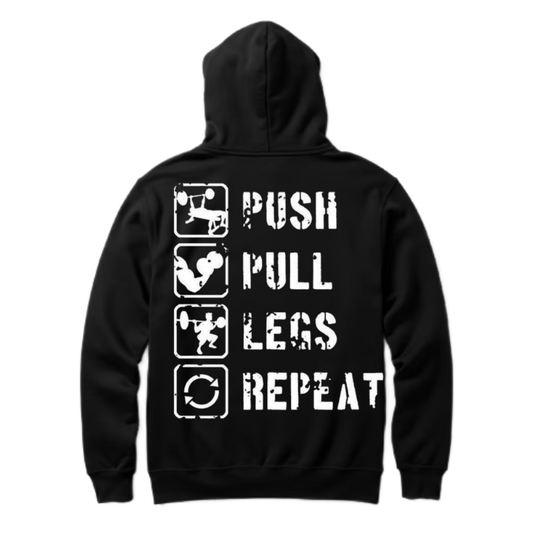 PUSH PULL LEGS REPEAT Back text oversize hoodie back 22