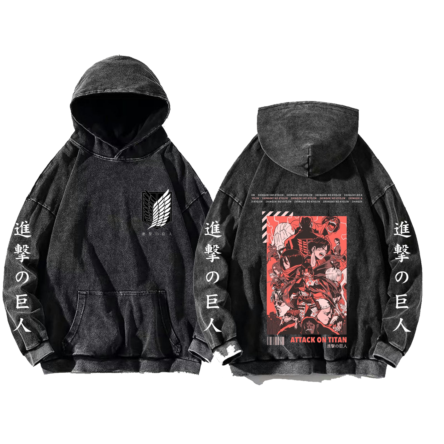 Anime Attack on titan shingeki no kyojin eren levi mikasa Aot Oversize Wash Hoodie gray 22