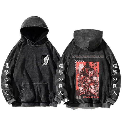 Anime Attack on titan shingeki no kyojin eren levi mikasa Aot Oversize Wash Hoodie gray 22