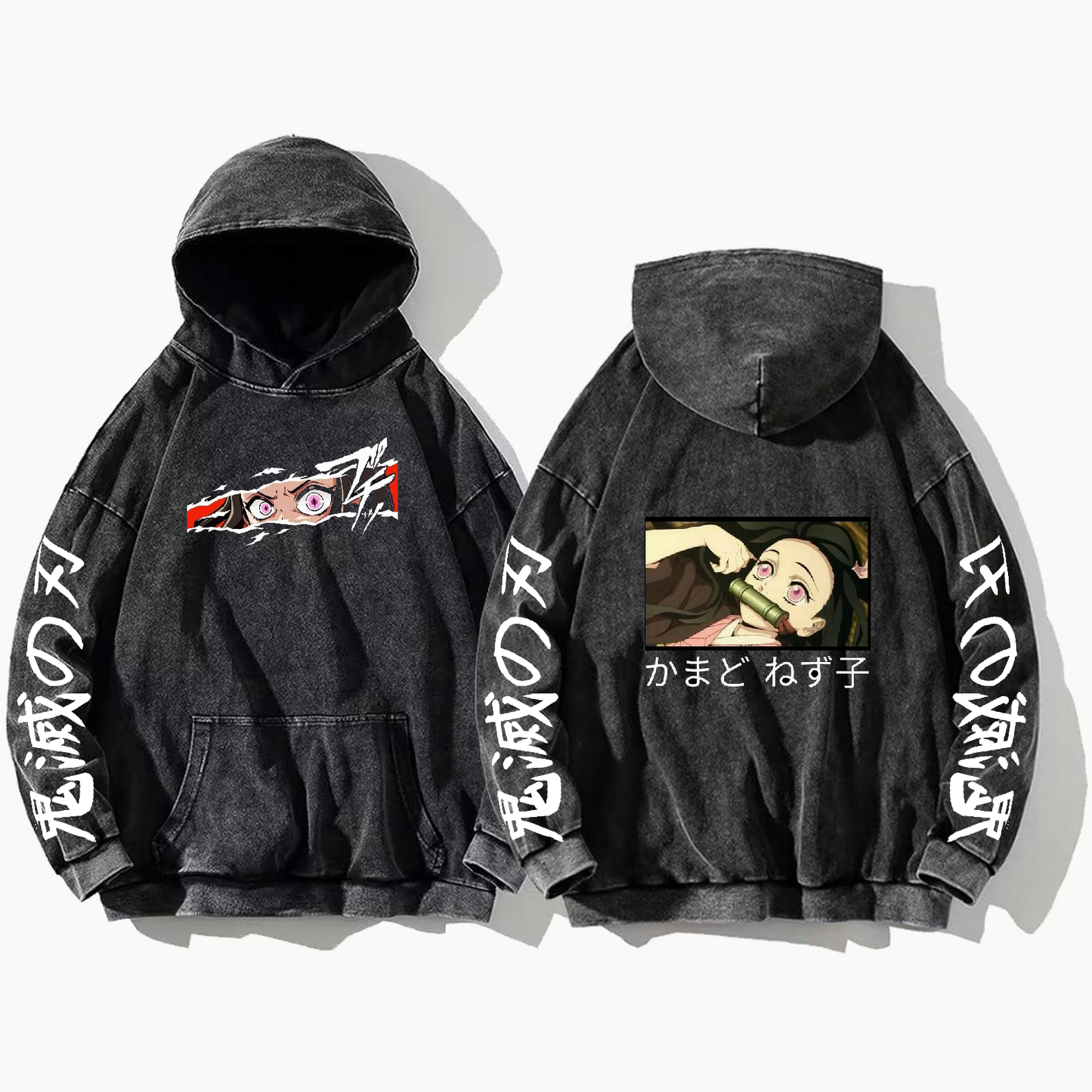 Anime Demon slayer nezuko tanjiro Oversize  Hoodie Washed gray 22