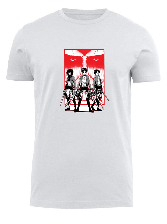 Anime Attack on titan shingeki no kyojin eren levi mikasa  Aot white fit t- shirt 22