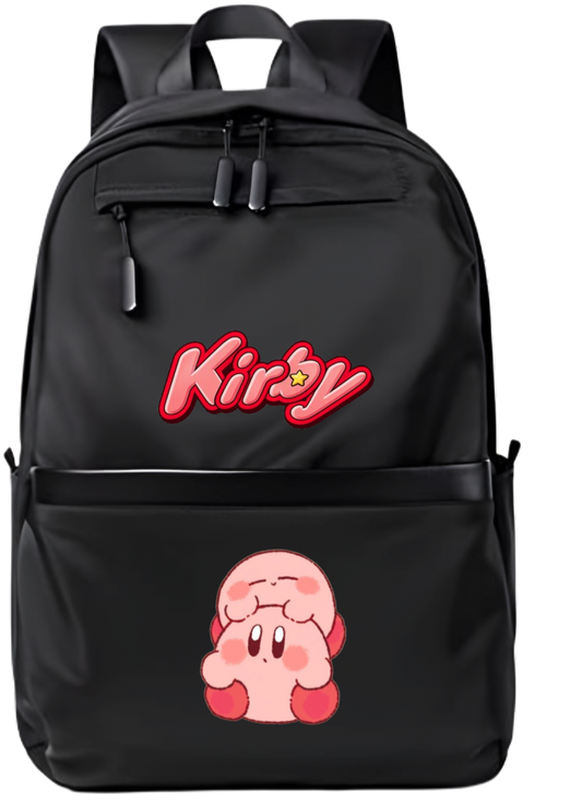 Kirby Backpack for Kids Teens, Cute Anime Cartoon Black School Bag, Casual Daypack Travel Bookbag for Boys and Girls 22
