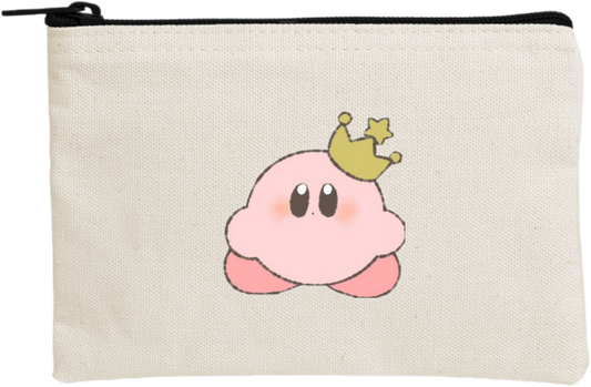 Kawaii Cute Kirby Canvas Makeup Pouch, Aesthetic Pink Anime Character Small Zipper Makeup Bag, Pencil Case, Travel Toiletry Pouch for Women and Girls 22