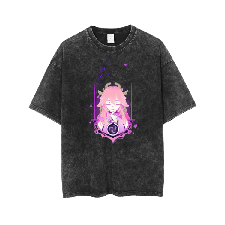 Genshin Impact Yae Miko t- shirt Over Size Washed 22