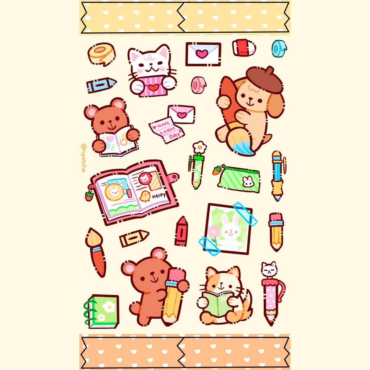 Kawaii School Supplies Stickers Pack, Cute Stationery and Animal Aesthetic Stickers for Journaling, Scrapbooking, Water Bottles, Laptop, and Planner Decals