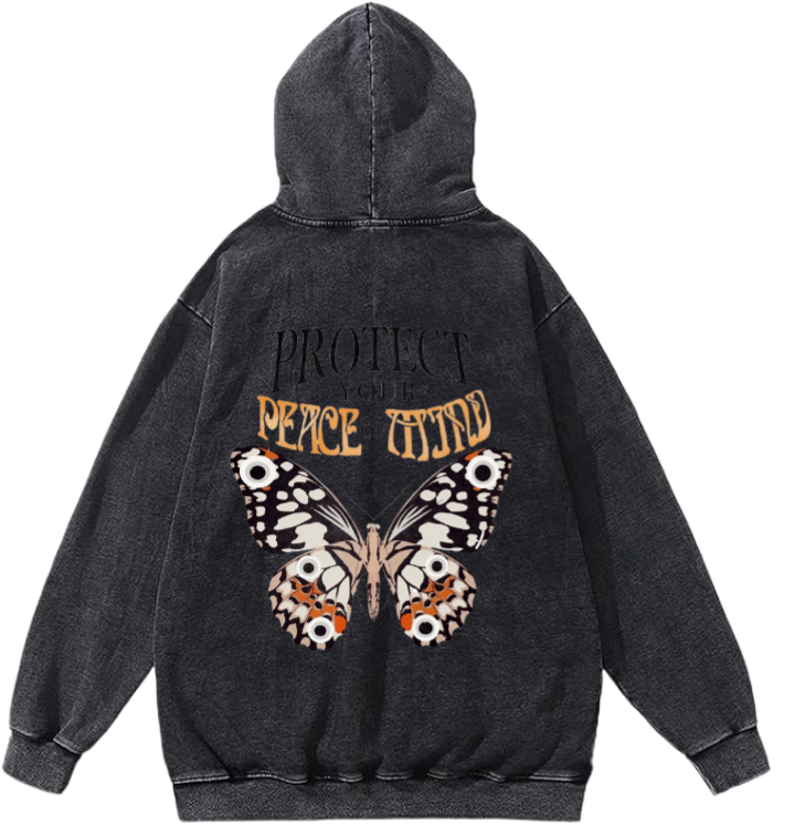 butterflies Oversize Hoodie Washed gray Back  23