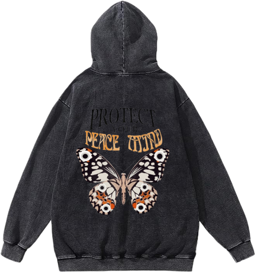 butterflies Oversize Hoodie Washed gray Back  23