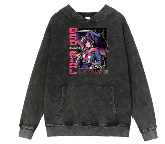RANDOM ANIME GIRL Oversize  Hoodie Washed gray 23