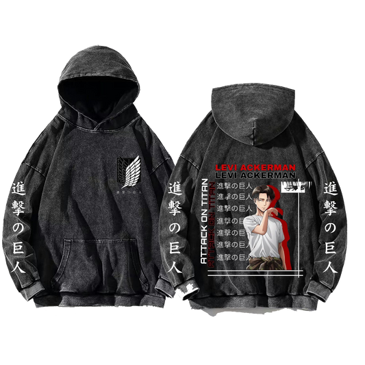 Anime Attack on titan shingeki no kyojin eren levi mikasa Aot Oversize Wash Hoodie gray 23