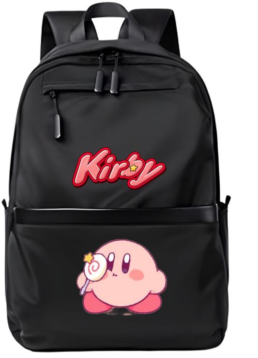 Kirby Backpack for Kids Teens, Cute Anime Cartoon Black School Bag, Casual Daypack Travel Bookbag for Boys and Girls 23