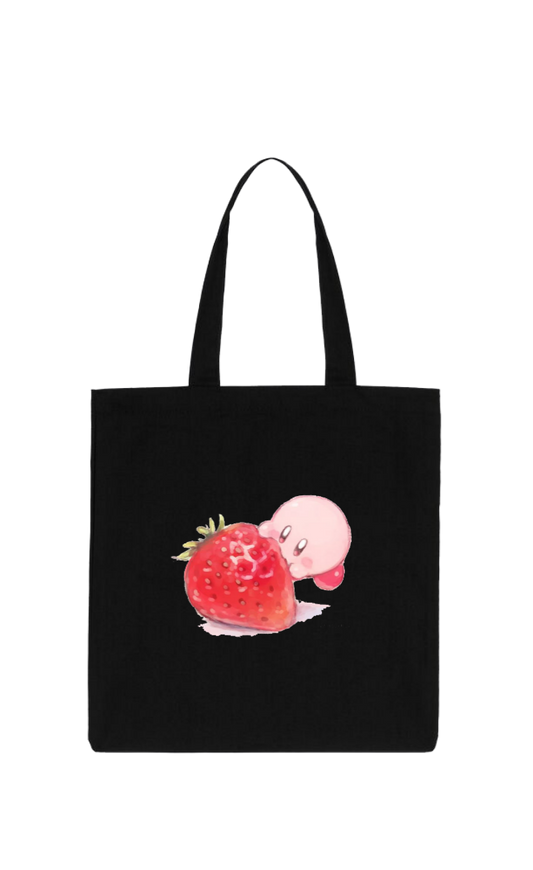 Kawaii Cute Kirby Black Canvas Tote Bag, Aesthetic Anime Character Reusable Shopping Bag, Large Grocery Bag, Book Tote for Women and Girls 23