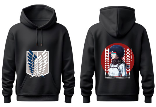 Anime Attack on titan shingeki no kyojin eren levi mikasa Aot Black Oversize HOODIE back 23
