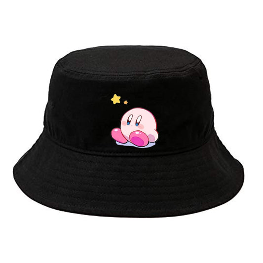 Cute Anime Kirby Bucket Hat, Kawaii Pink Character Black Sun Fisherman Cap, Y2K Streetwear Summer Beach Hat for Women and Men 23
