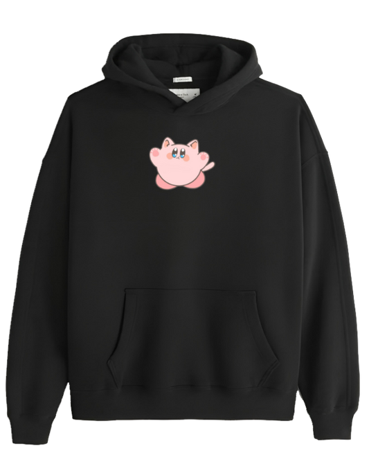 Cute Pink Anime Kirby Character Graphic Hoodie for Women and Men, Kawaii Cartoon Black Pullover Sweatshirt 23
