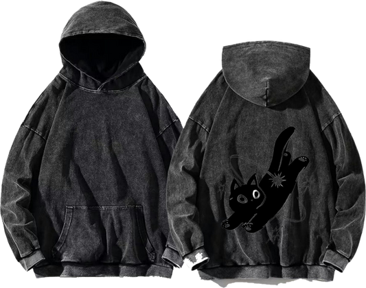cartoon cat with a Gothic theme One Size hoodie Washed Back 23