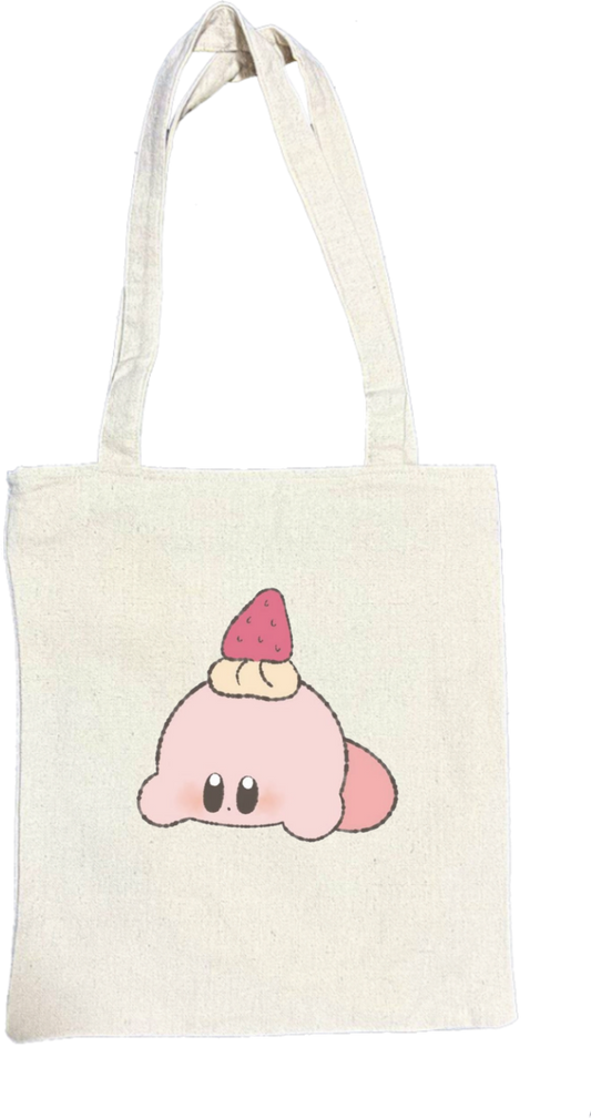 Kawaii Cute Kirby Canvas Tote Bag, beige Aesthetic Pink Anime Character Reusable Shopping Bag, Large Grocery Bag, Book Tote for Women and Girls 23