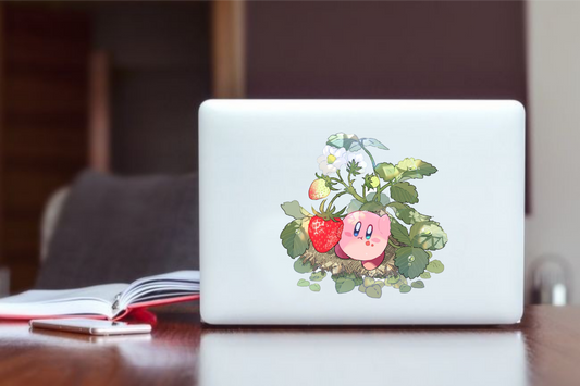 Kawaii Kirby Laptop Sticker, Cute Pink Anime Character Vinyl Decal for MacBook, Waterproof Aesthetic Decal for Water Bottle, Tablet, and Notebook 24