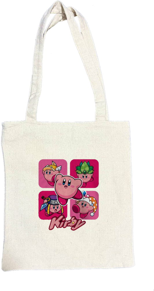 Kawaii Cute Kirby Canvas Tote Bag, beige Aesthetic Pink Anime Character Reusable Shopping Bag, Large Grocery Bag, Book Tote for Women and Girls 24