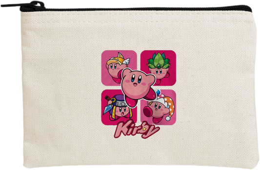 Kawaii Cute Kirby Canvas Makeup Pouch, Aesthetic Pink Anime Character Small Zipper Makeup Bag, Pencil Case, Travel Toiletry Pouch for Women and Girls 24