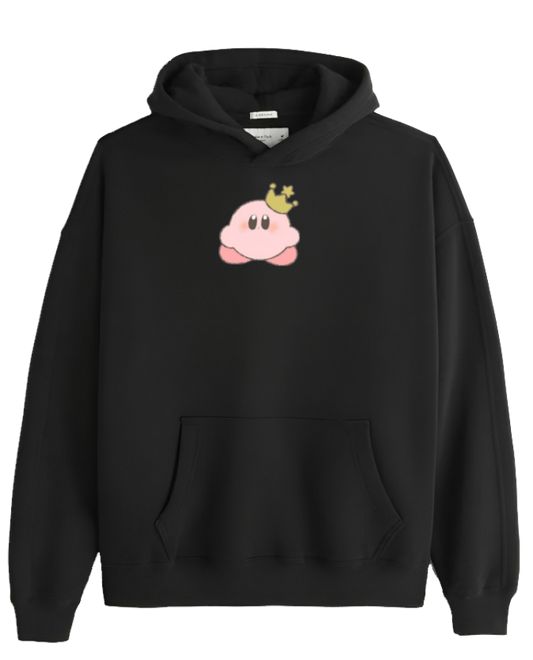 Cute Pink Anime Kirby Character Graphic Hoodie for Women and Men, Kawaii Cartoon Black Pullover Sweatshirt 24